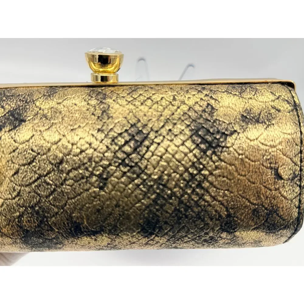 Kate Landry Gold Metallic Snakeskin Evening Clutch